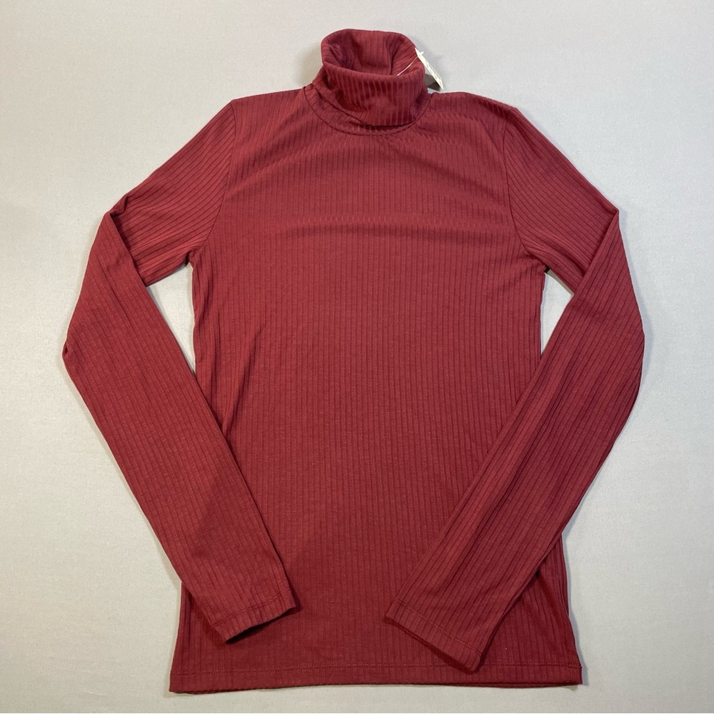 NWT Madewell Ribbed Turtleneck Top, Fitted, Weathered Brick - Womens Small